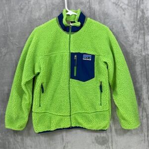Patagonia Retro X Deep Pile‎ Fleece Jacket Green Kids XL (14) Adult S/M  Zip Up